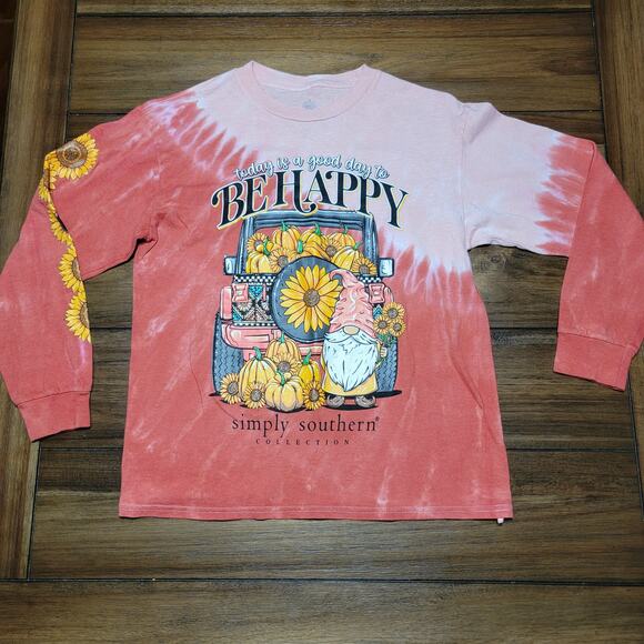 Simply Southern Other - Simply Southern Youth LS Peach Tie-Dye Pumpkins & Sunflowers Sweatshirt - YM